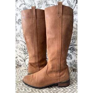 Very Votatile Mel Women's Brown Leather High Boots Size 7.5 Gold Trim